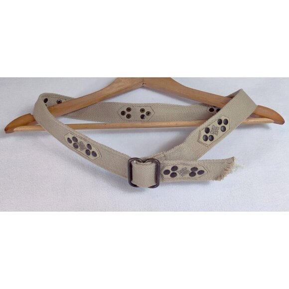 Canvas Belt Tan Brass Studs Buckle Boho Renaissance Adjustable Cottage Hippie - Picture 3 of 8